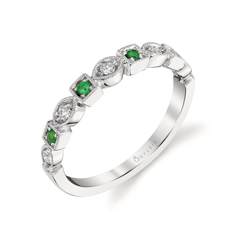 Sylvie Modern Emerald Gemstone Wedding Band B0017 - EM