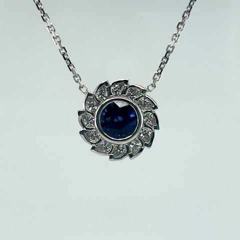 2.14 Ct Ceylon Blue Sapphire and Diamond Custom Pendant