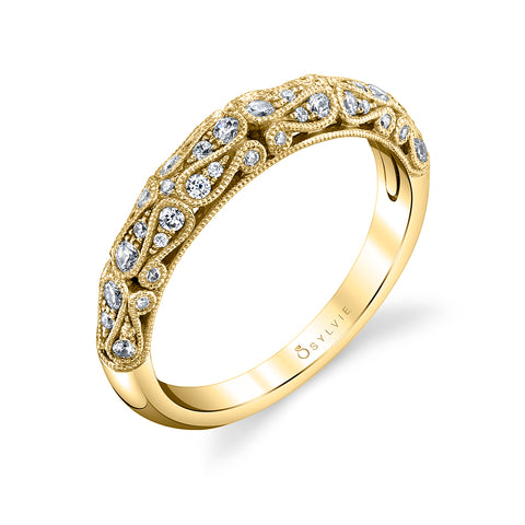 Sylvie Vintage Inspired Wedding Band With Milgrain Detailing BS1239