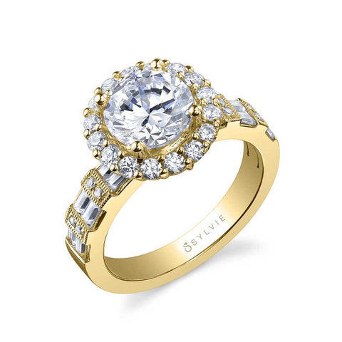 Round Halo Baguette Engagement Ring SY910 - Chalmers Jewelers