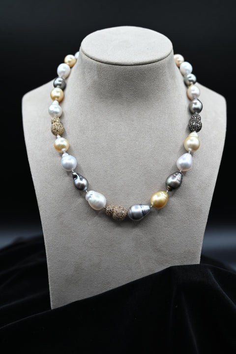 Natural South Sea and Tahitian Baroque Strand with Diamonds