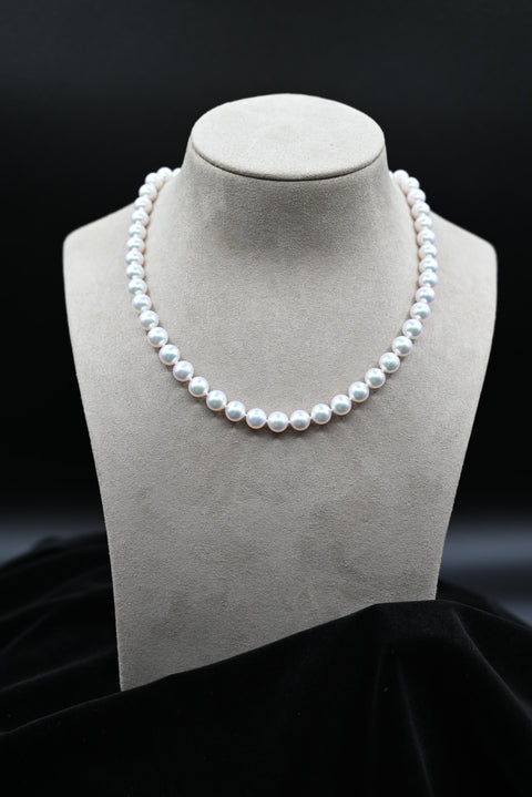 Fresh Water Cultured White Pearl Necklace with 18k White Gold Clasp
