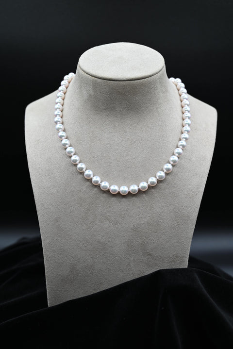 Fresh Water Cultured White Pearl Necklace with 14k White Gold Clasp