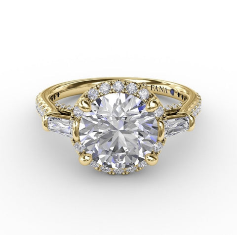 Fana Vintage Round Halo Engagement Ring With Tapered Baguettes 3278