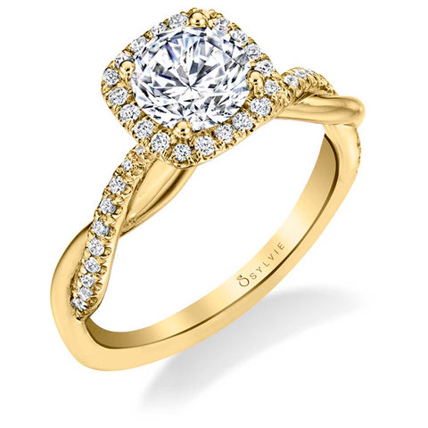 Spiral Engagement Ring With Cushion Halo S1724-RB-CH-WG - Chalmers Jewelers
