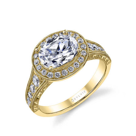 Oval Shaped East To West Halo Engagement Ring SY978 - Chalmers Jewelers