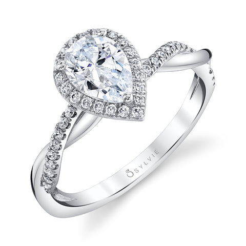 Modern Pear Shaped Engagement Ring With Halo S1724 - PS - Chalmers Jewelers