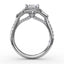 Fana Three-Stone Diamond Halo Engagement Ring with Baguette Side Stones 3285
