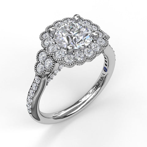 Floral Halo With Diamond Accents Engagement Ring 3563 - Chalmers Jewelers