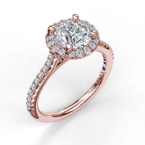 Delicate Round Halo And Pave Band Engagement Ring 3789 - Chalmers Jewelers