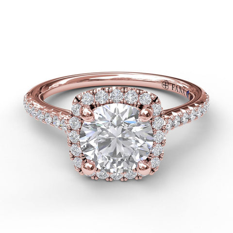Delicate Cushion Halo Engagement Ring With Pave Shank 3790 - Chalmers Jewelers