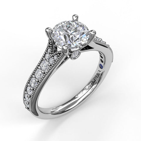 Classic Diamond Engagement Ring with Detailed Milgrain Band 3827 - Chalmers Jewelers