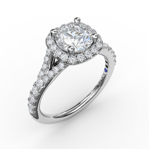 Fana Classic Diamond Halo Engagement Ring with a Subtle Split Band 3844
