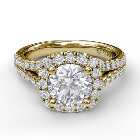 Cushion Halo Engagement Ring with a Diamond Encrusted Split Band 3891 - Chalmers Jewelers