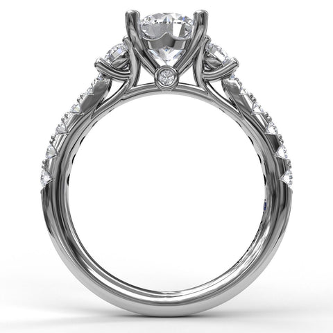 Fana Three Stone With Pave Engagement Ring 3921