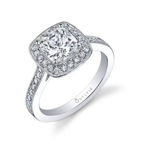 Modern Cushion Halo Engagement Ring SY865 - Chalmers Jewelers