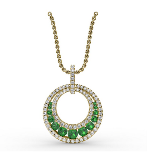 Fana Halo Emerald and Diamond Circle Pendant P1535E