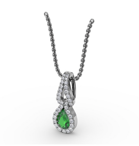 Fana Halo Emerald and Diamond Drop Pendant P1674E