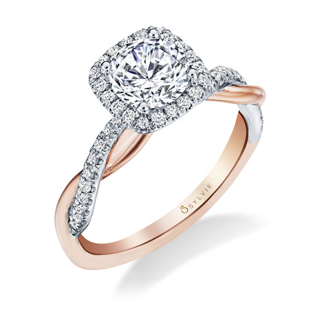 Two Tone Cushion Halo Spiral Engagement Ring S1724 - Chalmers Jewelers