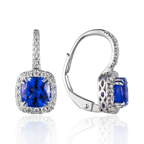 14k White Gold  Tanzanite and Pave Diamond Halo Earring - Chalmers Jewelers