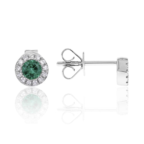 14k White Gold Emerald Earrings with Diamond Halo - Chalmers Jewelers