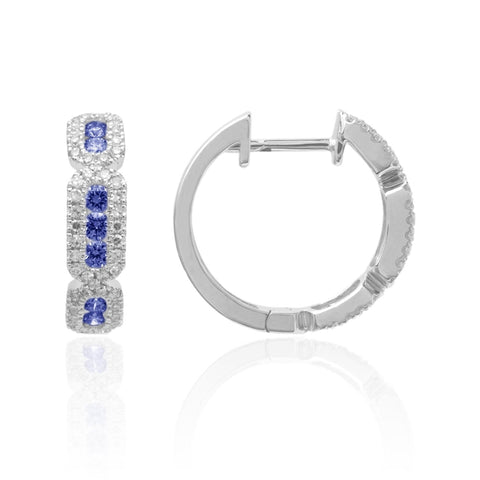 Luvente 14k Sapphire and Diamond Hoop Earrings E03681