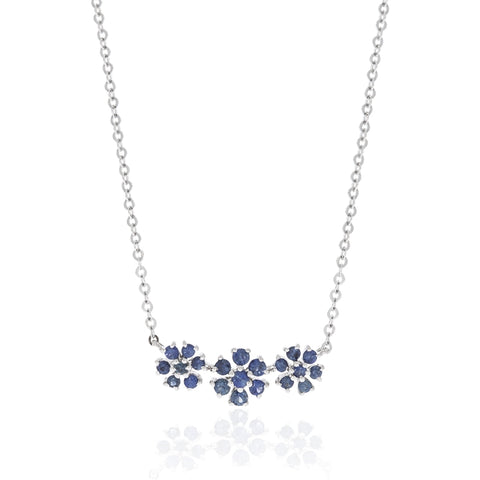 Luvente 14k White Gold Sapphire Flower Necklace N02652-SA