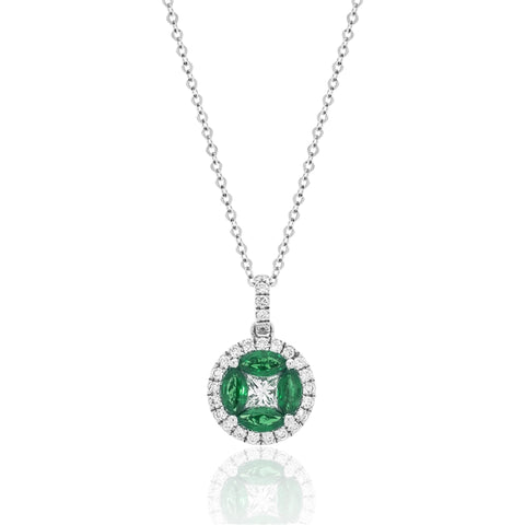 Luvente 14k White Gold Emerald and Diamond Necklace N02789