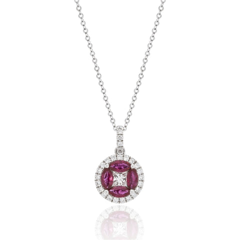 Luvente 14k White Gold Ruby and Diamond Necklace N02789-RU