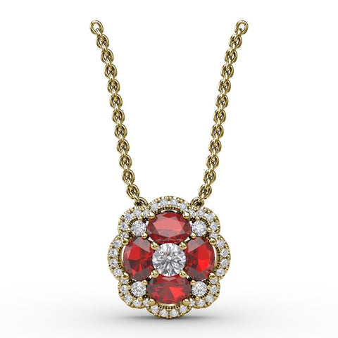FANA Ruby and Diamond Cluster Pendant P1574R