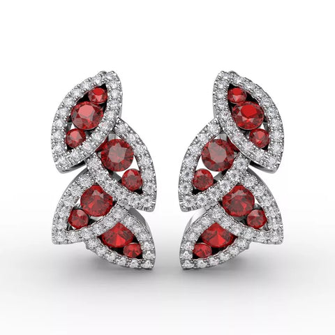 Fana Dramatic Ruby and Diamond Leaf Earrings
