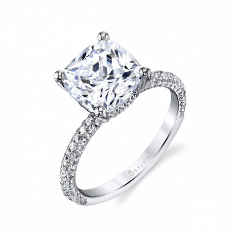 Cushion Cut Solitaire Engagement Ring With Pave Diamonds S1633-CU - Chalmers Jewelers