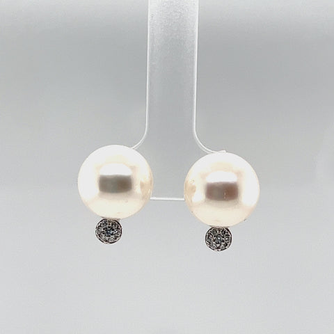White South Sea Pearl and Diamond Modern Earrings