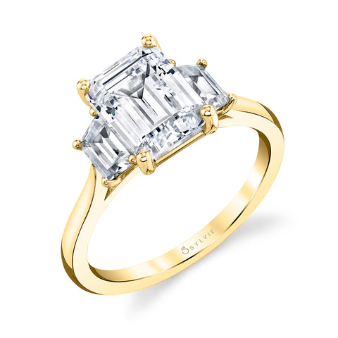Sylvie Annalise Classic Emerald Three Stone Engagement Ring S3100S