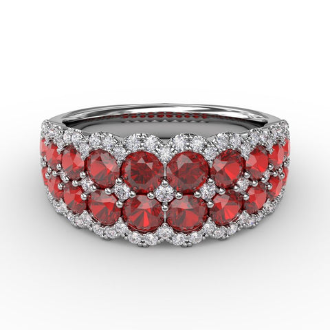 FANA Ruby and Diamond Double Row Ring R1636R
