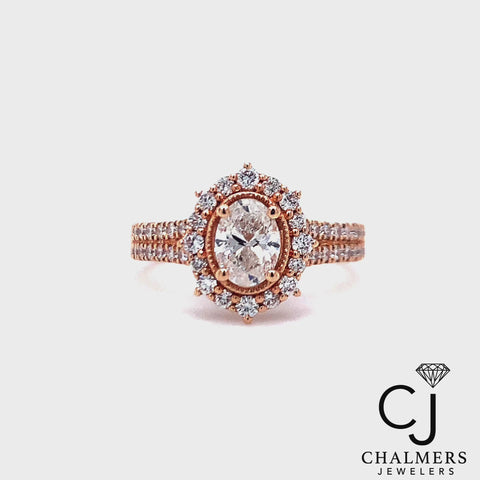 1.33ctw Oval Halo Natural Diamond Engagement Ring