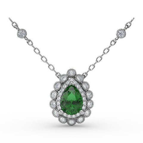 Fana Floral Teardrop Emerald and Diamond Pendant P1768E