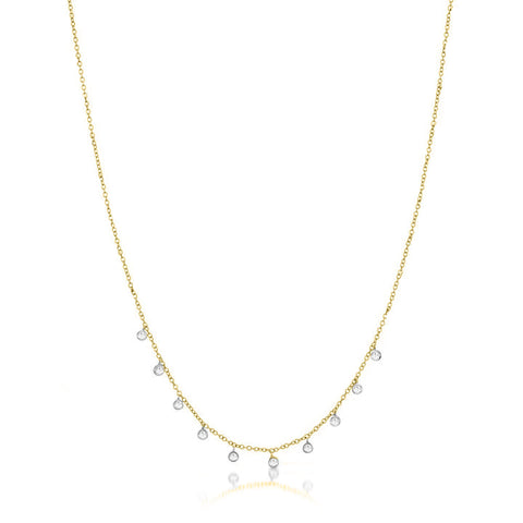 Gold Necklace with 10 Diamond Bezels