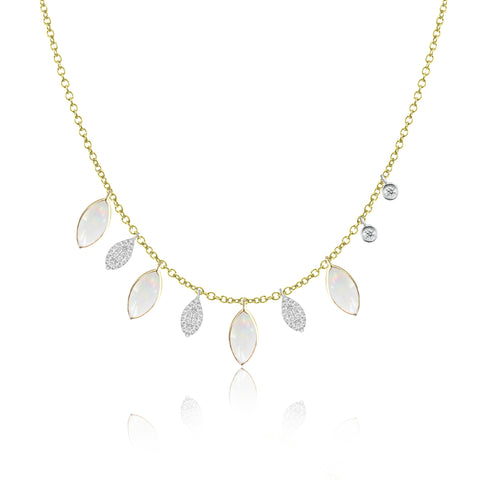 White Opal and Diamond Fringe Necklace