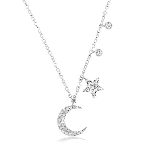 Yellow Gold Moon and Star Diamond Necklace